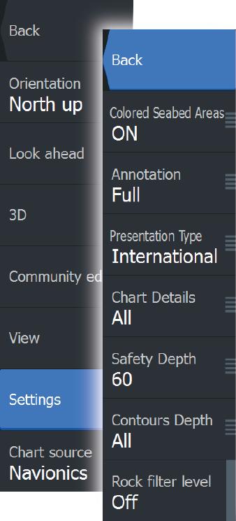 Presentation type Provides marine charting information such as symbols, colors of the navigation chart and wording for either International or U.S. presentation types.