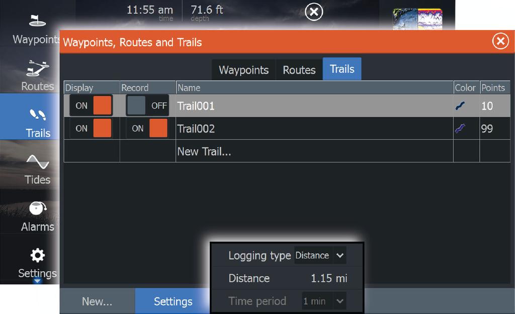 The automatic tracking function can be turned off from the Trails dialog. Creating new Trails You can start a new trail from the Trails dialog, activated by using the Trails tool on the Home page.