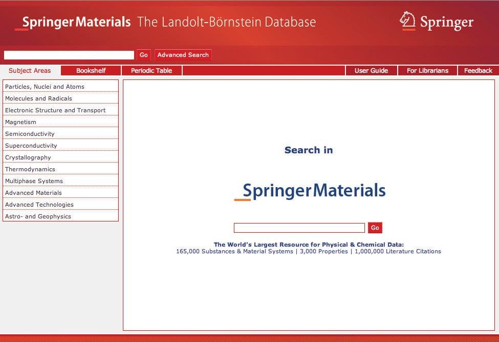 The world s largest resource for materials data: compiled, written and quality-checked by thousands of experts Covers the following subject areas: Particles, Nuclei and Atoms Molecules and Radicals