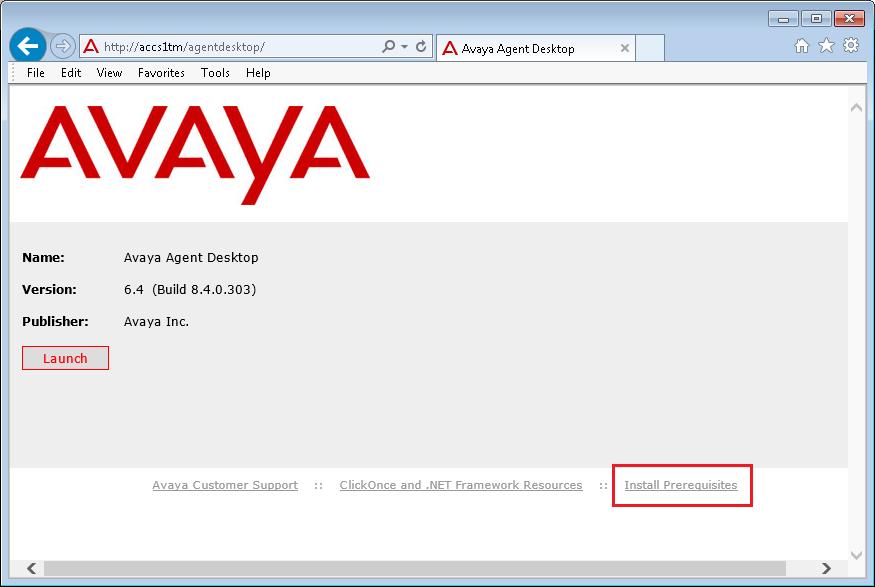 Agent Desktop client software silent installation The URL format is: http://<contactcenterservername>/agentdesktop Where <ContactCenterServerName> is the Avaya Contact Center Select server name. 2.
