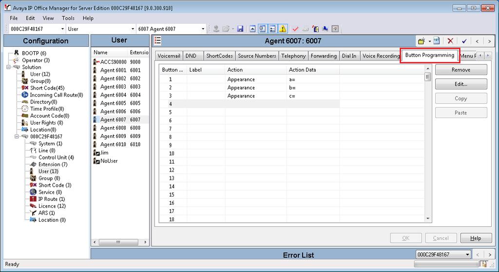User Contact Recording Pause and Resume configuration 10. IP Office Manager opens and displays the current configuration data for your IP Office server.