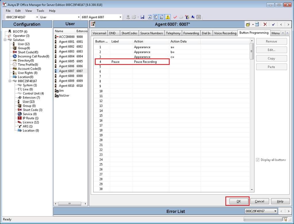User Contact Recording Pause and Resume configuration 10. On the Button Programming tab, click OK. 11.