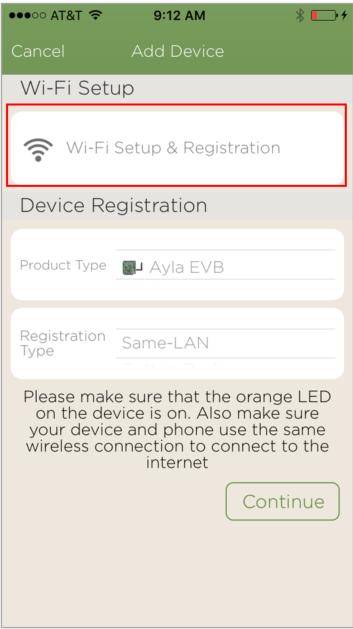 3. Tap the Wi-Fi Setup & Registration button (Figure