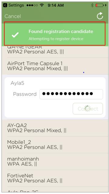 9. The AMAP App will attempt to automatically register your connected Ayla Networks Design Kit (Figure 25).