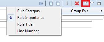December 2015 - Page 12 of 24 Grouping and Sorting By default, the results are grouped by rule importance first in descending order, but you can change the primary grouping to rule category, rule