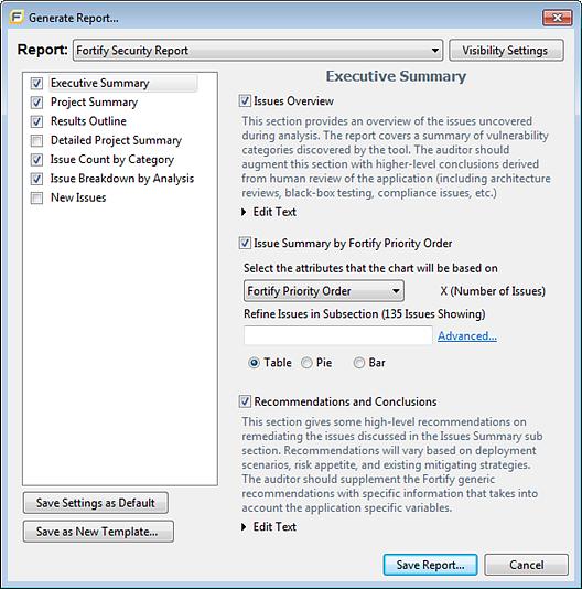 2. Select a report template from the Report list. The Generate Report dialog box displays the report template settings.
