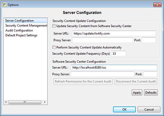 3. To update security content from your Fortify Software Security Center server: a.