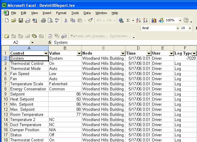 7.1.5 Viewing the Log From the Log menu, choose Show Log menu item which would bring up Excel (or a regular text file if Excel is not installed on the host