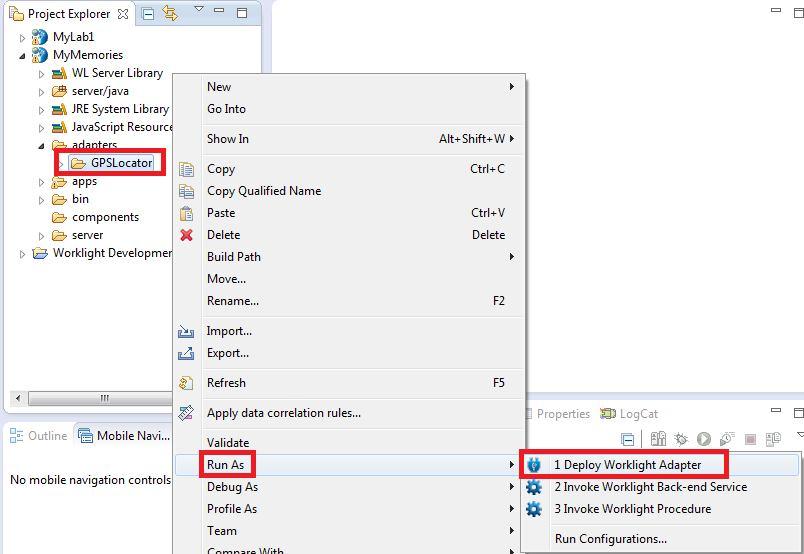 5. Expand to MyMemories project > adapters > right-click on GPSLocator