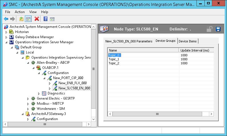 Viewing Common Device Groups Under the Configuration node in the console tree, most OI Server specific items have the Device Groups tab as a common component in the details pane.