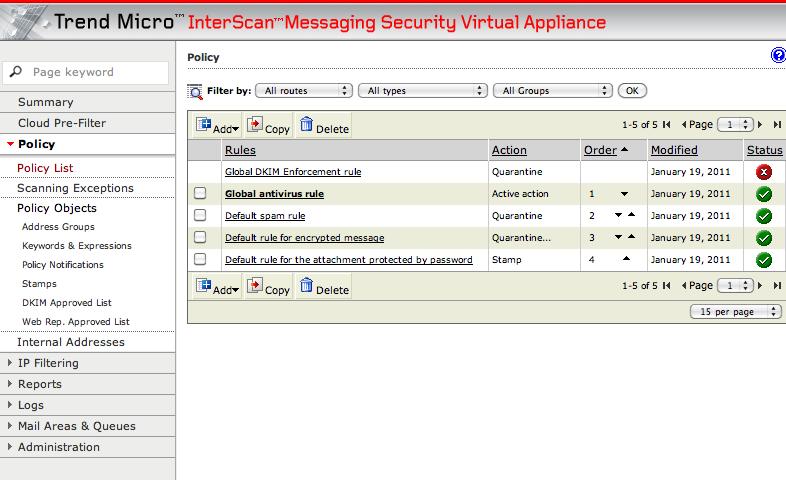 Figure 15 Local Message Tracking Information Likewise, with reporting, information on the threats blocked both