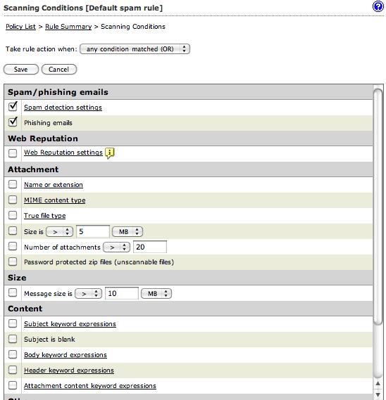 Figure 17 Overview of Configuration Settings for Spam Rule Edit the scanning