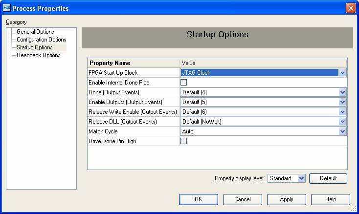 In the Process Properties window that opens, select the Startup Options tab.