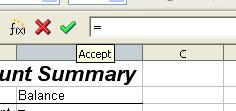Figure 7: Equal sign in input line 2) Now, click on the sheet tab for the sheet containing the cell