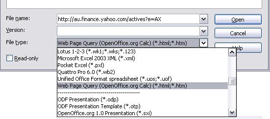 Figure 16: Selecting a table or range in a source document from the Web Using the Navigator 1) Open the OpenOffice.