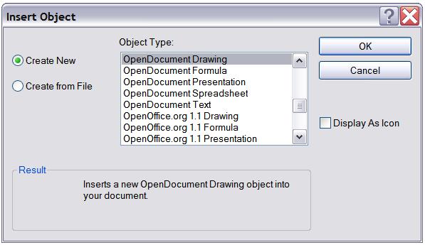 3) Click Search, select the required file in the Open dialog, then click Open. A section of the inserted file is shown in the document.