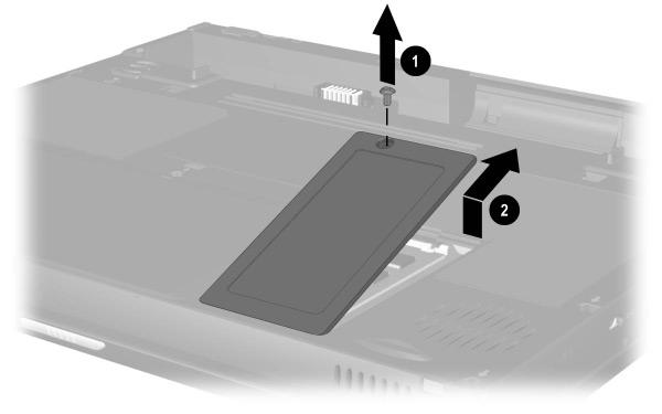 Removal and Replacement Procedures 3. Remove the TM2.0 6.0 screw 1 that secures the memory expansion compartment cover to the base enclosure (Figure 5-12). 4.