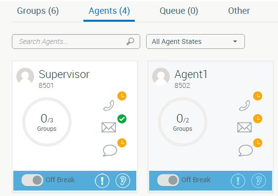 Viewing agent and group information in real time - View agent work states and break information. You can also force an agent to take a break or sign out.