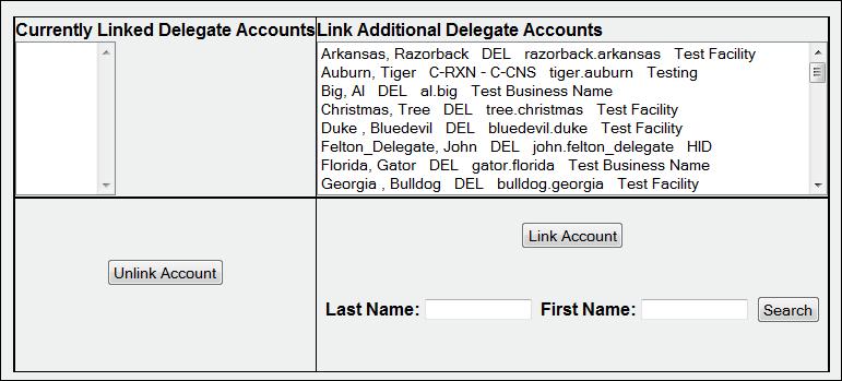 User Management All delegate accounts currently linked to your master account are displayed in the Currently Linked Delegate Accounts section of this window.