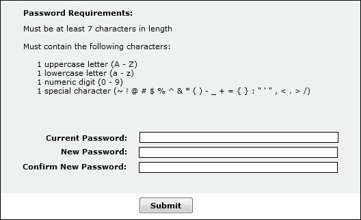 User Management 3 Click Change Password. 4 Type your current password in the Current Password field.