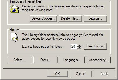 Occasionally delete the Temporary Internet files Confirm which web