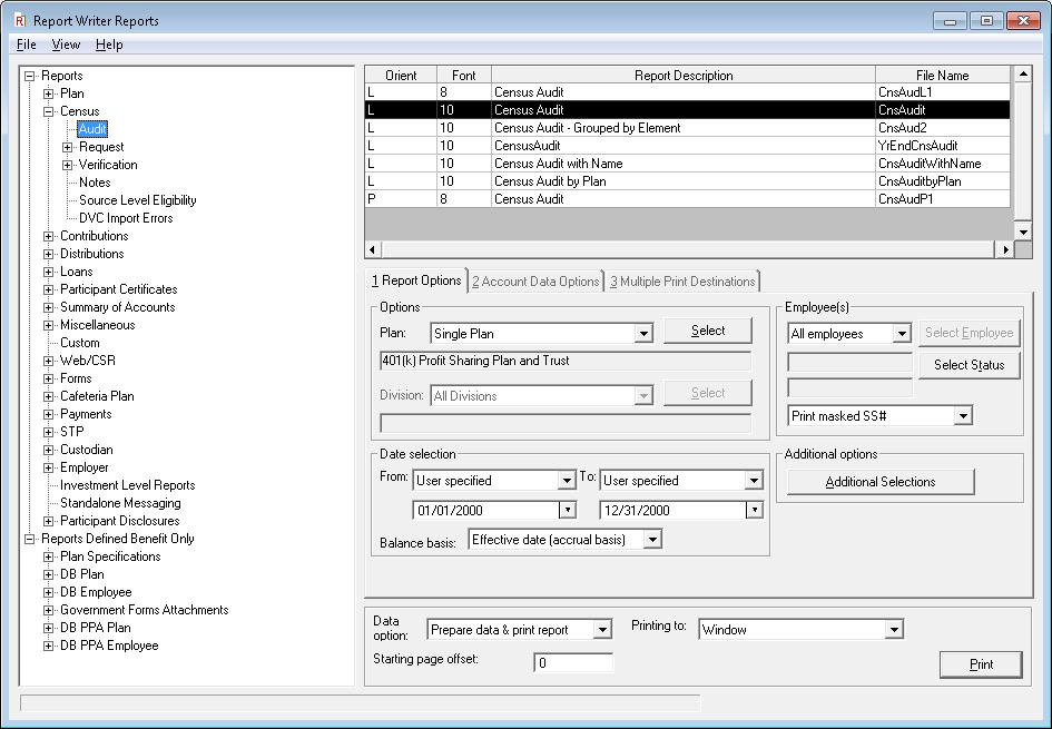 ReportWriter Front-End Using a display tree format, all versions of all ReportWriter reports in Relius Administration