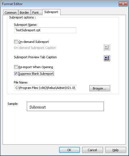 7. Click on the Subreport tab and choose Suppress Blank Subreport.