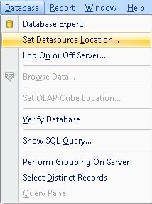 8. Go to Database->Set DataSource Location... a. In the top area (Current Data Source), click on the first database that is not your actual RADB database name. b.