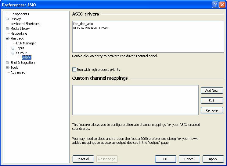 Figure 35 Double-click on foo_dsd_asio to open the configuration window as shown in Fig. 36.