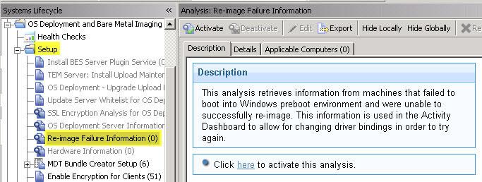 Re-image Failure Information The Re-image Failure Information is used to retrieve information from machines that failed to