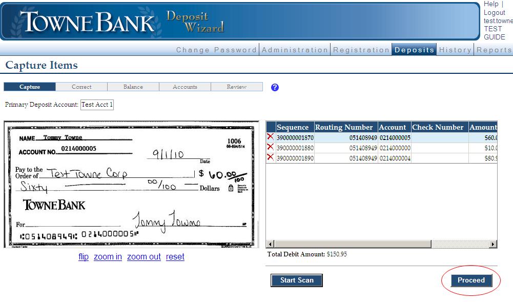 5. Review the items in the deposit, then click Proceed button to continue.