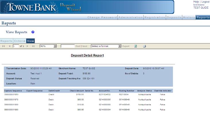 Deposit Detail Report This report provides details of a selected deposit. To run this report, perform the following: 1. Select Deposit Detail Report. The Input Field Entry page displays. 2.