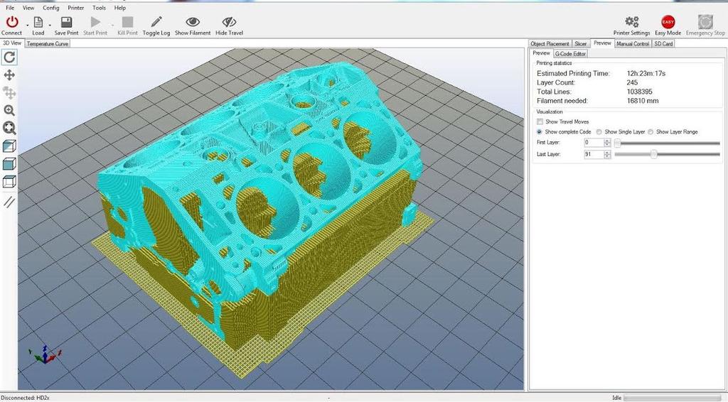 GUIDE TO 3D PRINTING 5 USING THE REPETIER HOST INTERFACE PREVIEWING GCODE GCODE PREVIEW TAB GCODE EDITOR: Used to view the GCODE in text form ESTIMATED PRINT STATS: