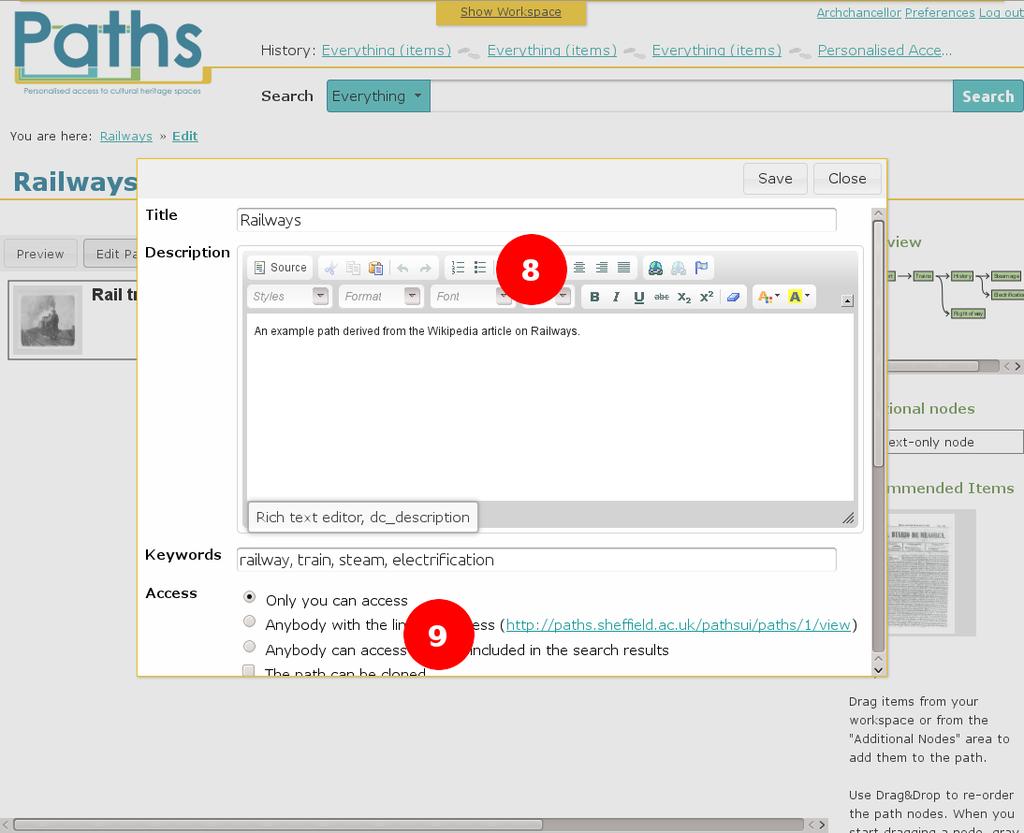 Figure 19 - The new "Path editing" page design - path