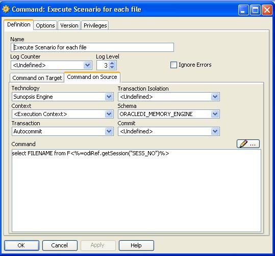 Command on Source for the step which retrieves the file names from the table.