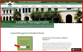 Leland Management Resident Portal page.
