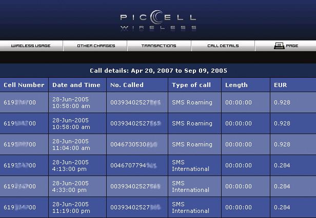 10 Billing Detailed Call List Date & Time Destination # Type of Call Cost Detailed call lists display the date, time, destination number, type of call, duration and cost.
