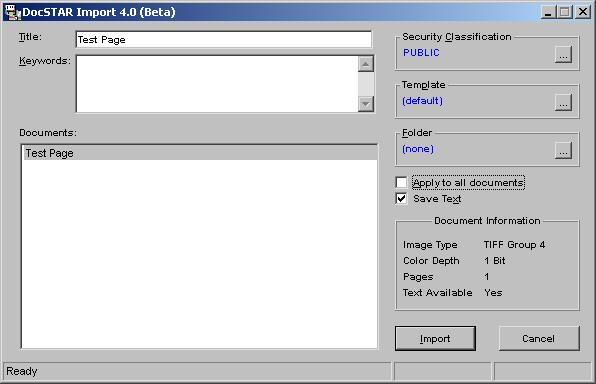 checkbox and the screen will expand to show the list of documents that are ready for import: The Documents list displays image files and printed documents.