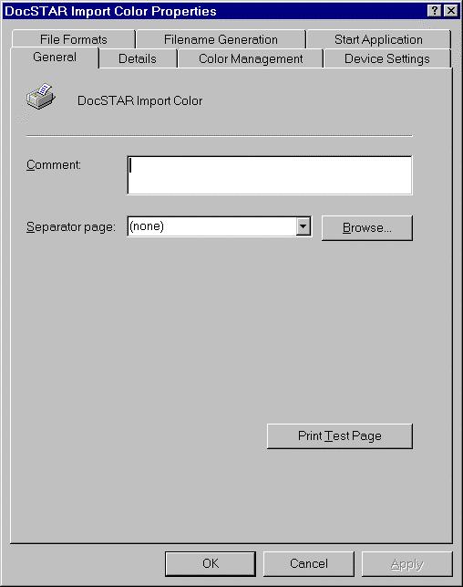 Windows 95/98/Me Default Settings, Color DocSTAR Import