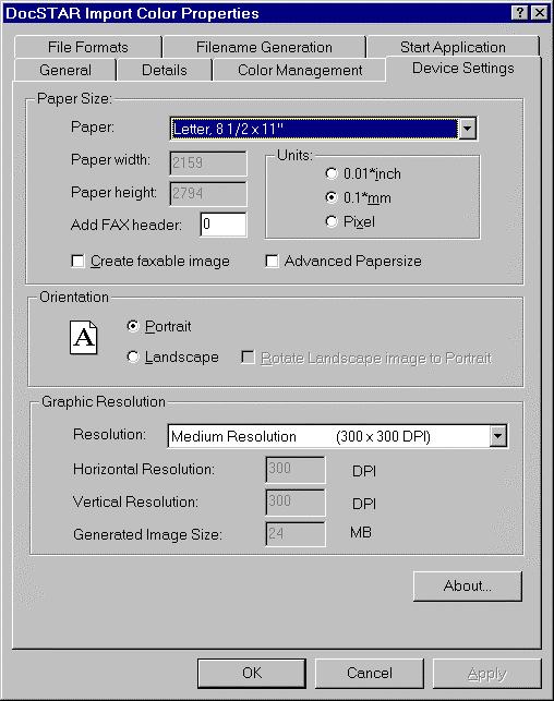 DocSTAR Import Color (Windows 95/98)