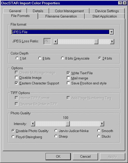 DocSTAR Import Color (Windows 95/98)