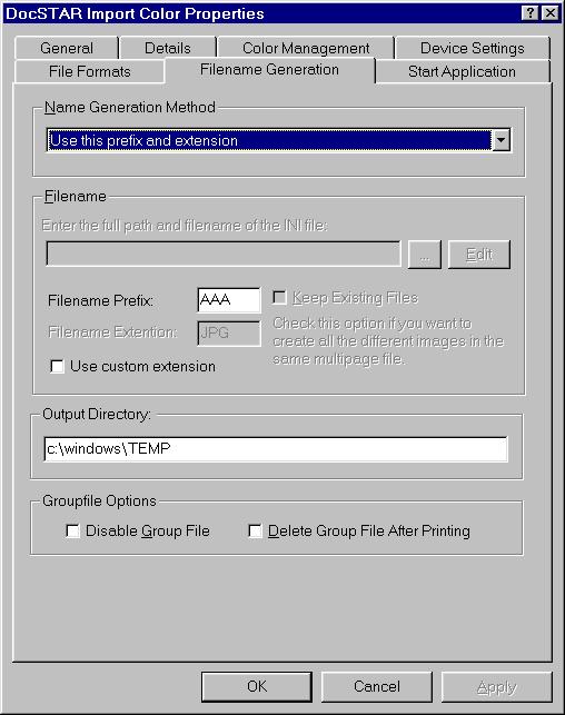 DocSTAR Import Color (Windows 95/98) Filename