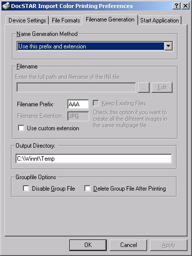 DocSTAR Import Color (Windows NT/2000/XP) Filename