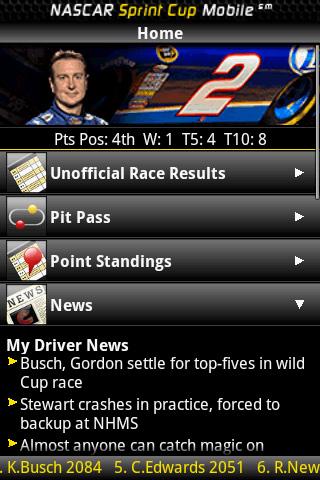 Using NASCAR Sprint Cup Mobile for the First Time When you open NASCAR Sprint Cup Mobile for the first time, it will prompt you to specify your favorite NASCAR driver. 1.