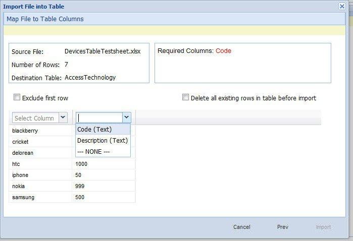 Check Delete all rows if you want to completely empty the Access Technology table and bring in all new rows.