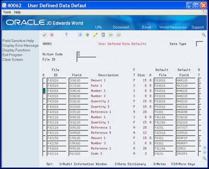 Setting Up User Defined Data Defaults Figure 2 3 User Defined Data Default screen 2. Complete the following fields in the detail area and click Add.