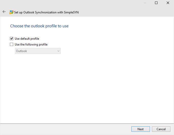 Image 8: Select Outlook -profile SimpleSYN can be configured independently for every Outlook -profile. The SimpleSYN settings apply to the currently active Outlook -profile.