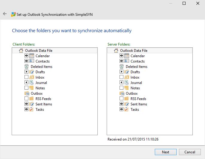 Image 13: Select folders A click on Next will finish the set-up of the SimpleSYN client.