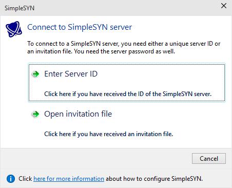 Image 29: Connect to a SimpleSYN server If you have received a server ID, click on Enter Server ID and type in the ID.