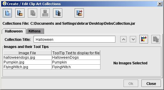 Editing, Deleting, Merging Clip Art Collections To edit a customized Clip Art collection, load the collection using one of the following methods: In the Organize Clip Art Collections dialog box,